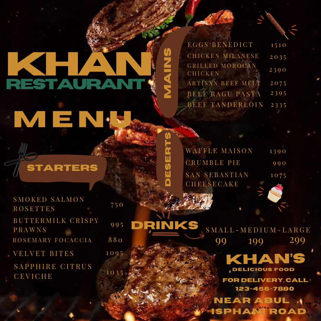 Khan Restaurant Menu